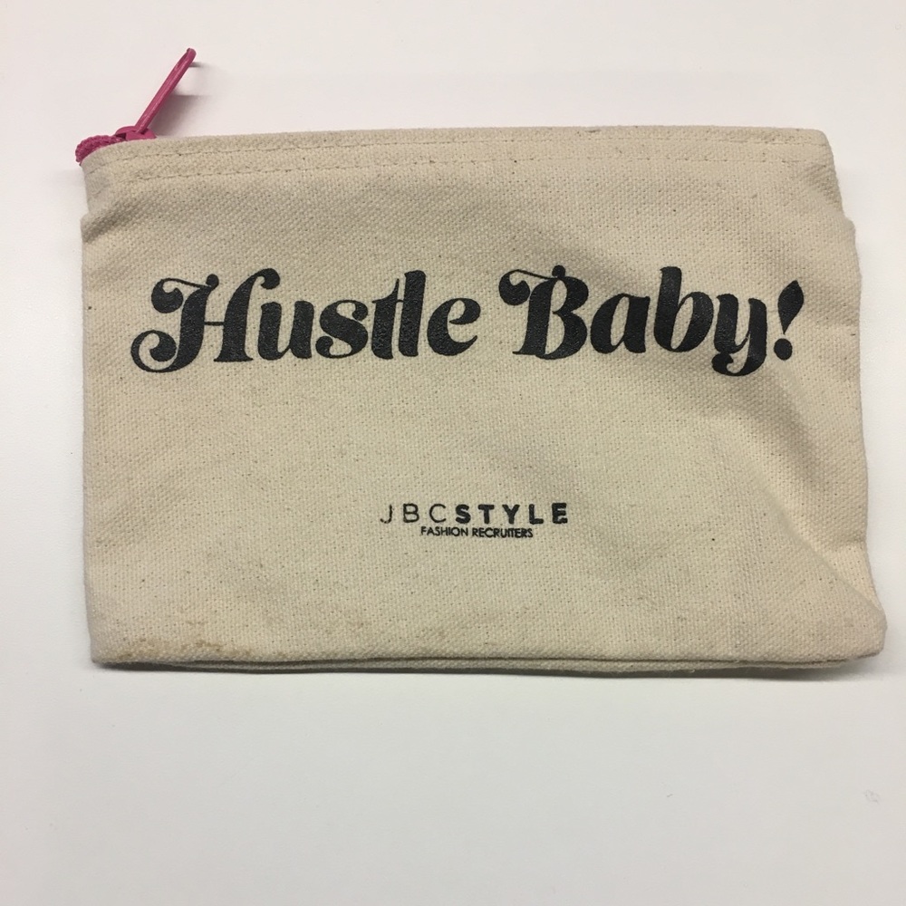 “Hustle Baby” canvas makeup bag with samples